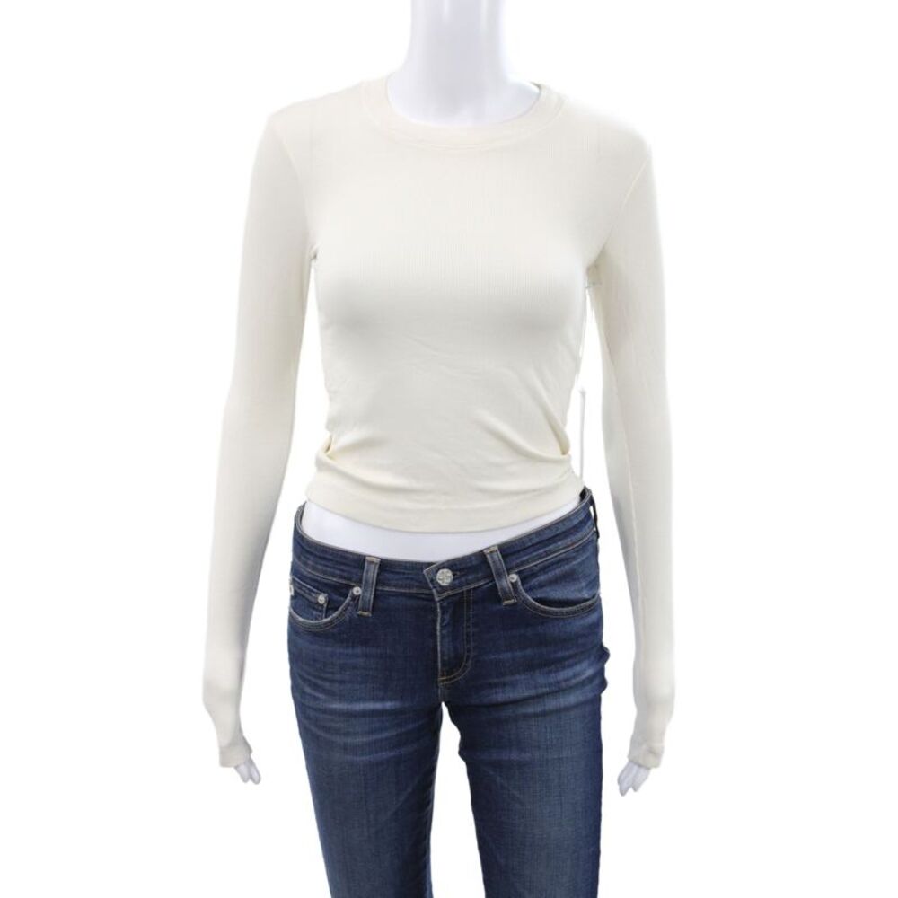 Stateside Womens Ivory Basic Long Sleeve Crew Neck T-Shirt Size XS